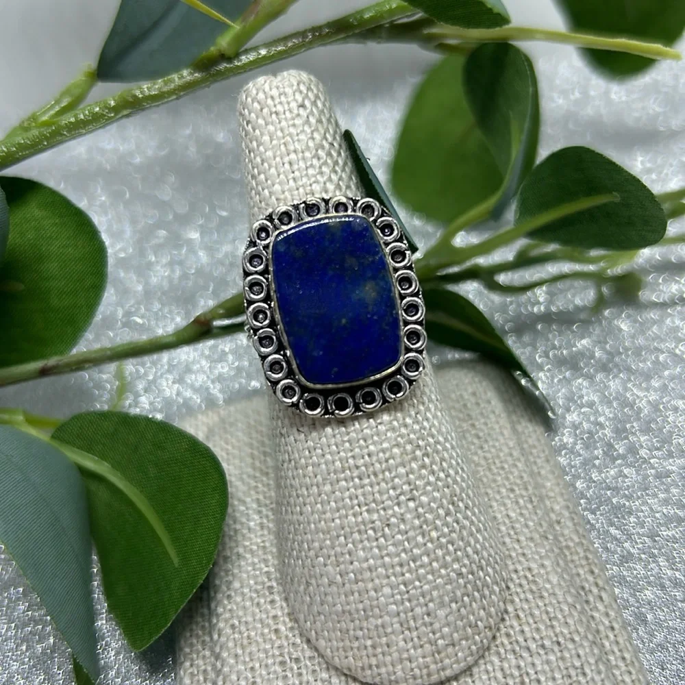 Lapis Lazuli Ring 925 (Size: 9) Modern Bohemian